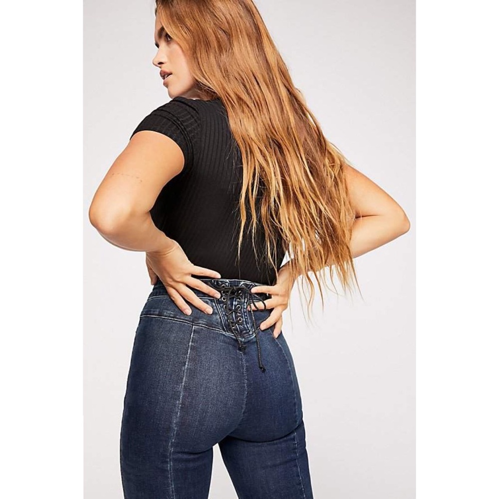 Free People CRVY high-rise, lace-up flare jeans